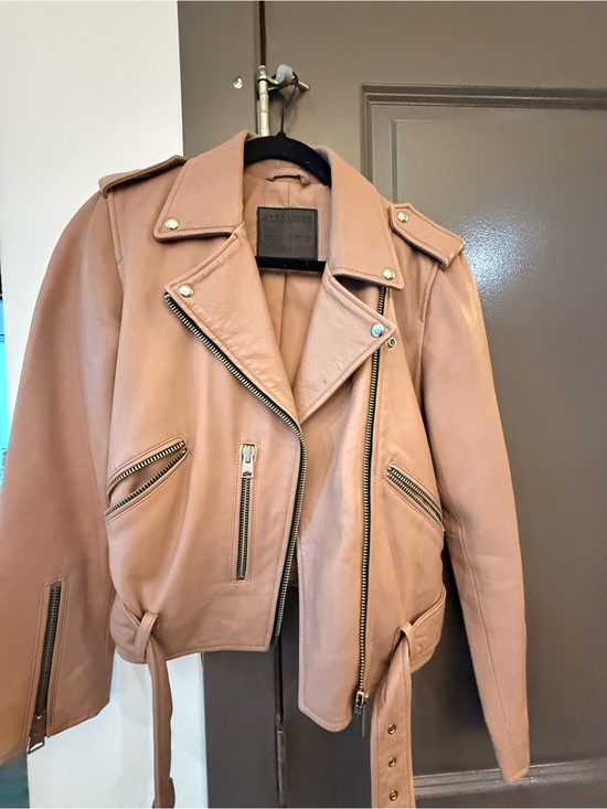 All Saints Jackets & Blazers - AllSaints Women's Leather Moto Jacket in Dusty Pink